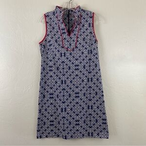 Eliza J Size 6 Navy & Red Embroidered Sleeveless V-neck Midi Dress